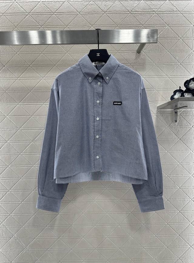 Miumi* 2025 New Arrival Short Plaid Shirt Made with custom-made imported cotton