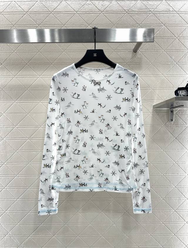 Chane* 2025 New Arrival Crew Neck Ski Print Top Made of custom Yb twill cotton,