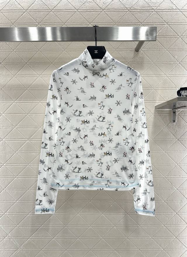 Chane* 2025 New Arrival Slim Fit Ski Print Turtleneck Top Made of custom Yb twil