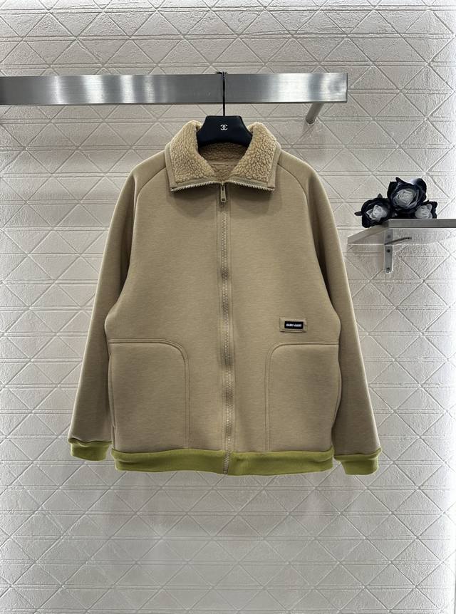 Miumi 2025 New Arrival Teddy Plush Zip-Up Jacket Outer layer is made of virgin w