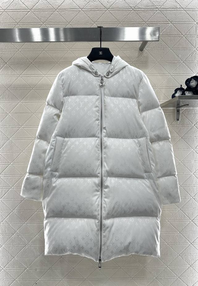 Louis Vuitto* 2025 New Arrival Hooded Jacquard Long Down Jacket Made of custom Y
