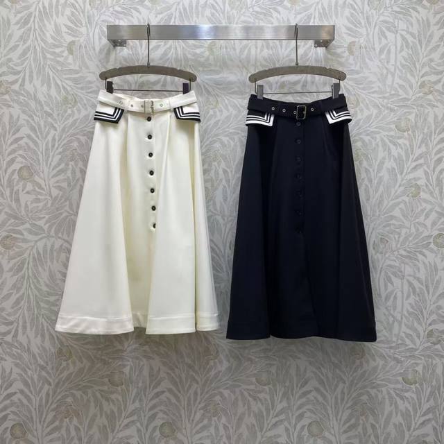Di2026 Sp Premium Woven Midi Skirt with a Sailor Collar, a preppy style. Made fr