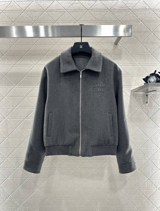 Miumi*2025 New Arrival Lapel Zipper Jacket Custom Yb twill cotton, textured and