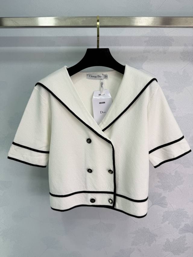 Dio* 2025 Autumn/Winter New Navy Collar Knitted Short-Sleeve Cardigan! Custom-ma