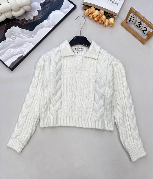Celine 2025 Winter New Arrival Knitted Long-Sleeve with Polo Collar. A sophistic