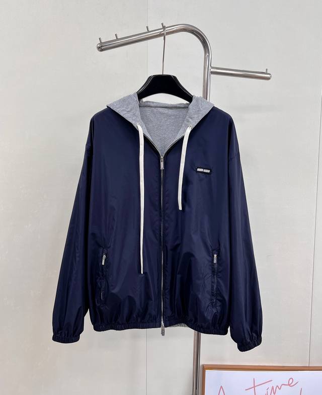 Miumiu 25Fw Autumn/Winter New Color-Blocked Reversible Loose Zip-Up Sweatshirt J