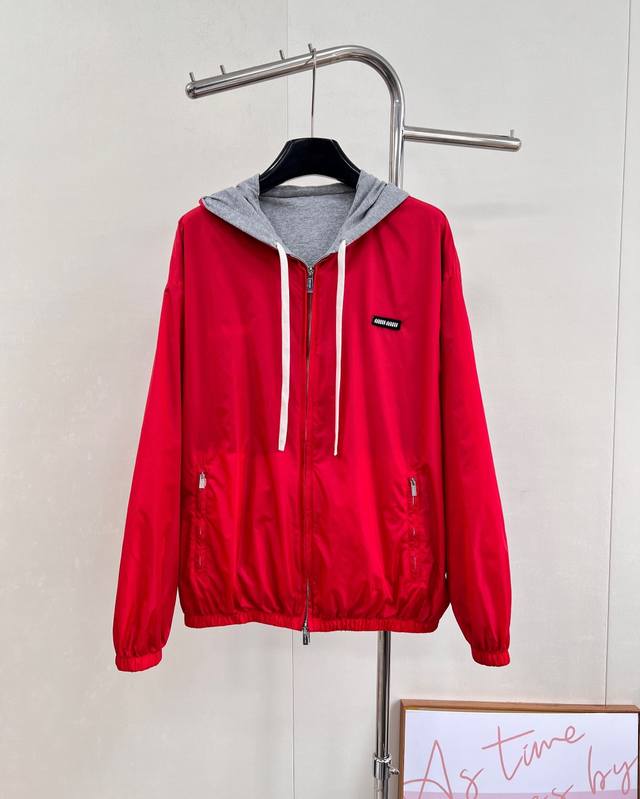 Miumiu 25Fw Autumn/Winter New Color-Blocked Reversible Loose Zip-Up Sweatshirt J