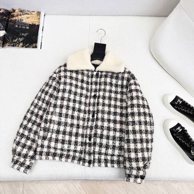 Runway Style Mc 25Ss Autumn/Winter Newest Tweed Wool Hooded Teddy Collar Puffer