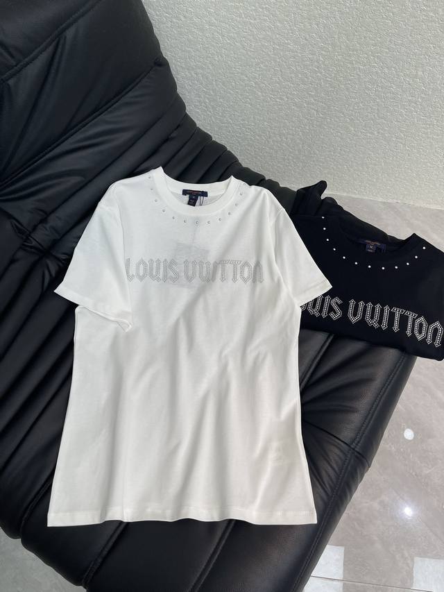 Louis Vuitto*26 Early Spring New Arrival Ironed Studded Short-Sleeve T-Shirt. Ma