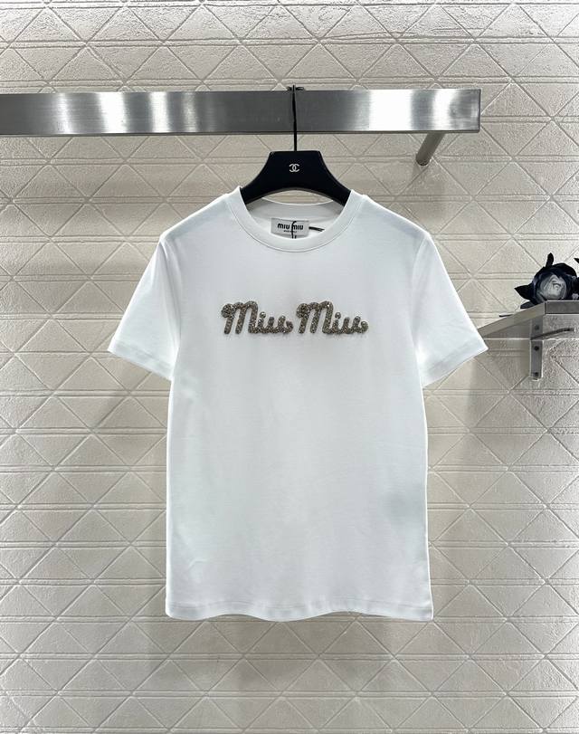 Miumi*2025 New Arrival Beaded and Rhinestone Short-Sleeve T-Shirt Custom Yb orig