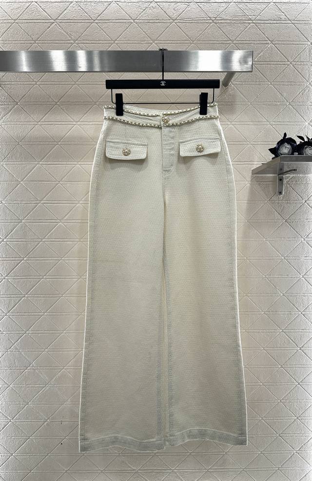 Chane*2025 New Arrival Belt Chain Wide-Leg Trousers Custom Yb Imported coarse wo