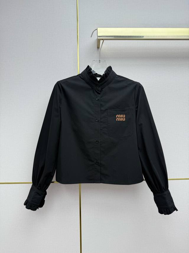 Miumi* 25Ss Autumn/Winter New Long-Sleeved Shirt with Ruffled Collar, Looks Good