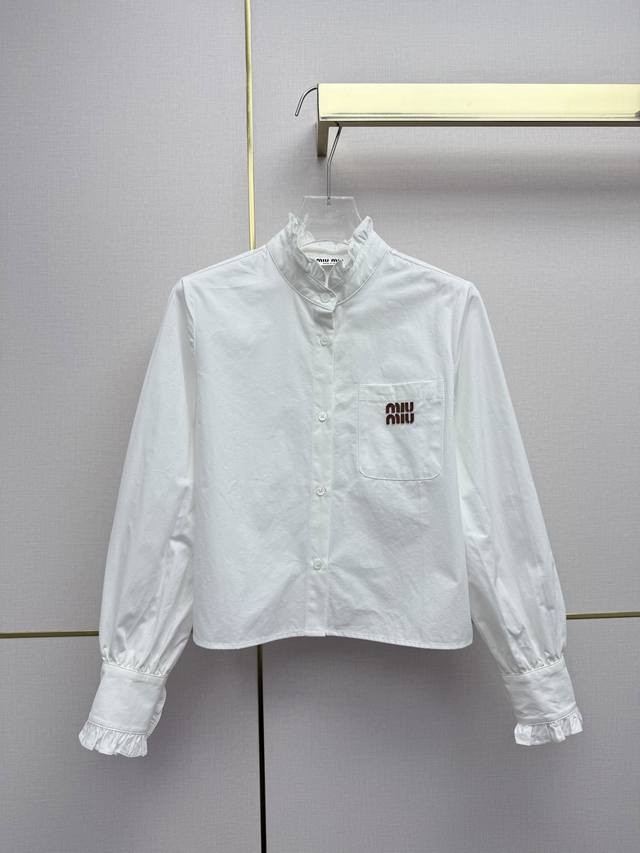 Miumi* 25Ss Autumn/Winter New Long-Sleeved Shirt with Ruffled Collar, Looks Good