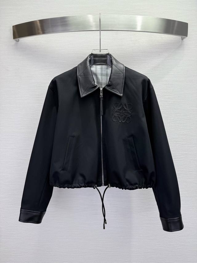 Loew* 25Ss Autumn/Winter New Leather Collar Jacket with Logo Patchwork Embroider