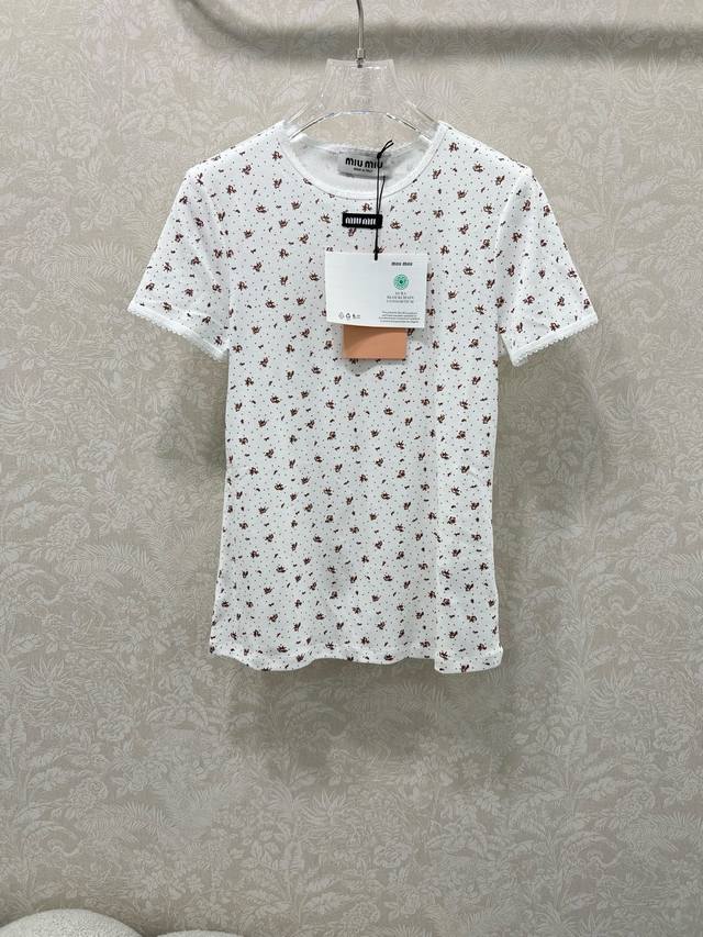 Miuni*26 Early Spring New Round Neck Floral Short-Sleeve T-Shirt. Made of 100% c