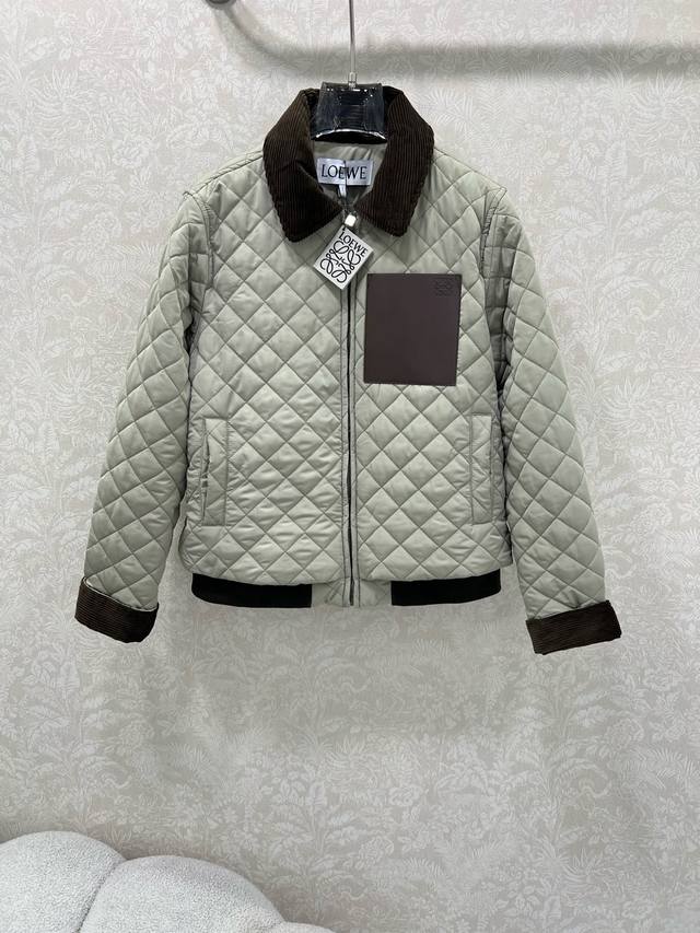 Loew*25 New Diamond Pattern Corduroy Collar Cotton Jacket. The collar and cuffs