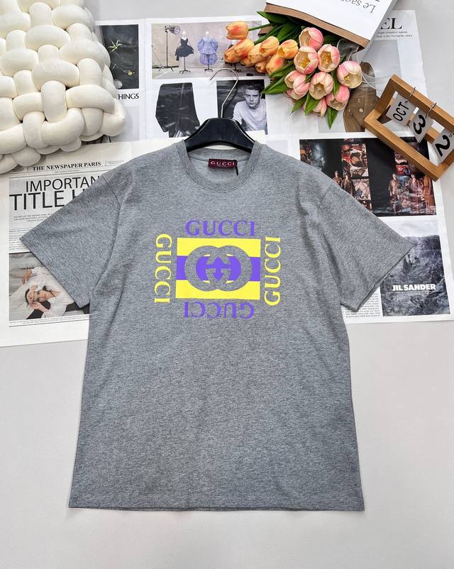 Gucci 25Fw Early Autumn New Square Letter Print Crew Neck Short Sleeve T-Shirt |