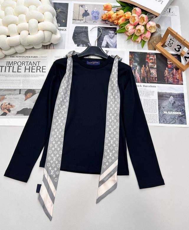 Louis Vuitton 2025 New Silk Scarf Long-Sleeved Top, Custom Yb Twill Cotton Mater