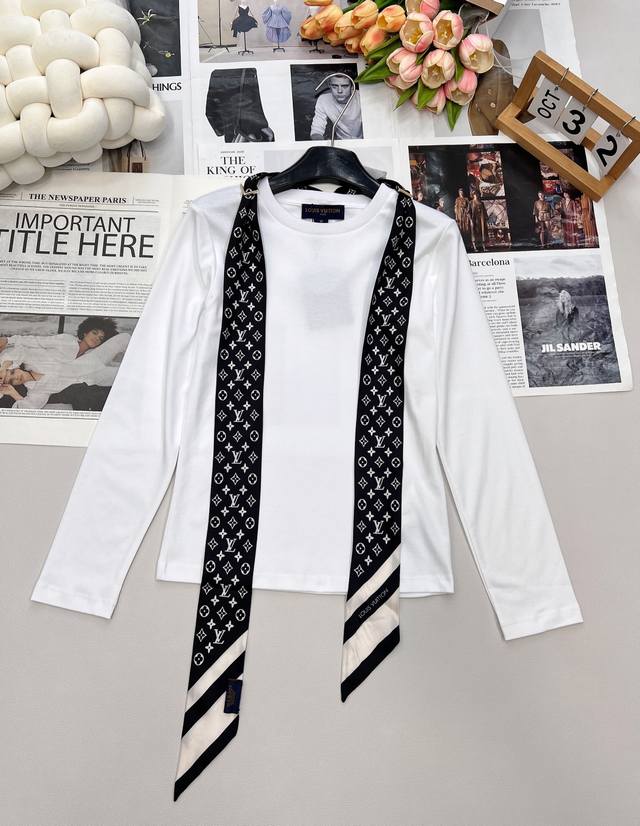 Louis Vuitton 2025 New Silk Scarf Long-Sleeved Top, Custom Yb Twill Cotton Mater