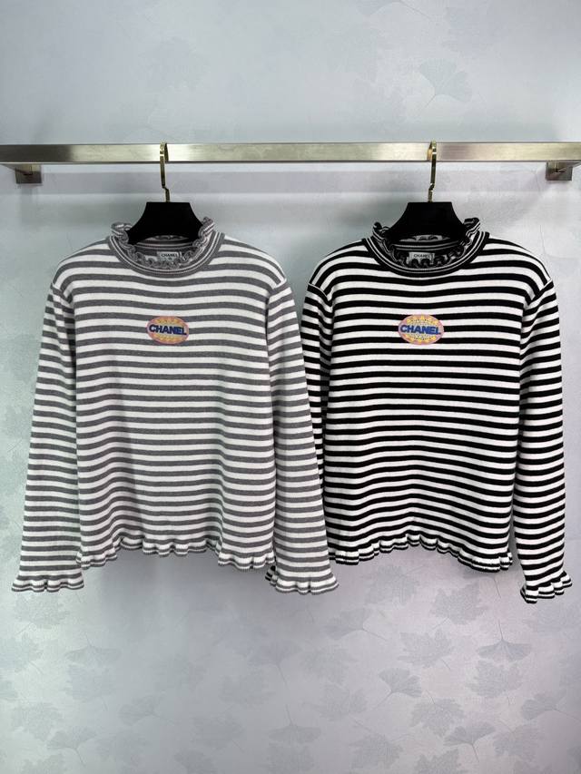 Ch*25 Early Autumn New Striped Knit Long-Sleeve Top. Classic horizontal stripe d