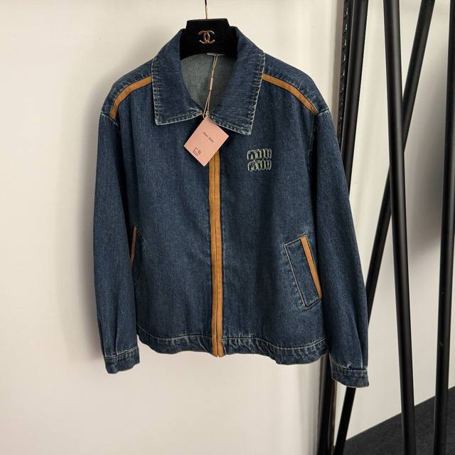 Style No. 20257428 Miumi* New Long-Sleeve Denim Jacket with Embroidered Logo Ap