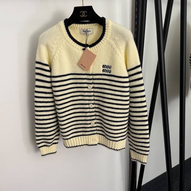 Style No. 20257404 Miumi* New Logo Embroidered Color-Blocked Striped Long-Sleev