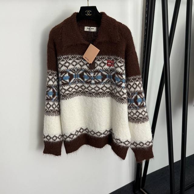 Style No. 20257402 Miumi* New Logo Embroidered Letter Color Block Jacquard Half