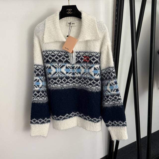 Style No. 20257402 Miumi* New Logo Embroidered Letter Color Block Jacquard Half