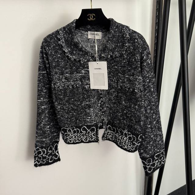 Style No. 20257359 Chanel* New Floral Embroidered Hem Collar Long-Sleeve Knit C