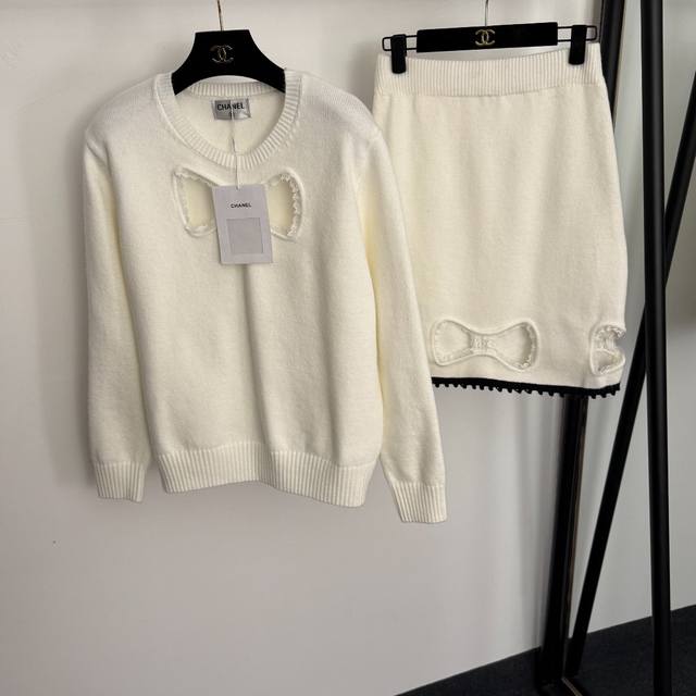 Style No. 20257350 Chanel* New Set: Lace Bow Hollow-out Pullover Long-Sleeve Kn