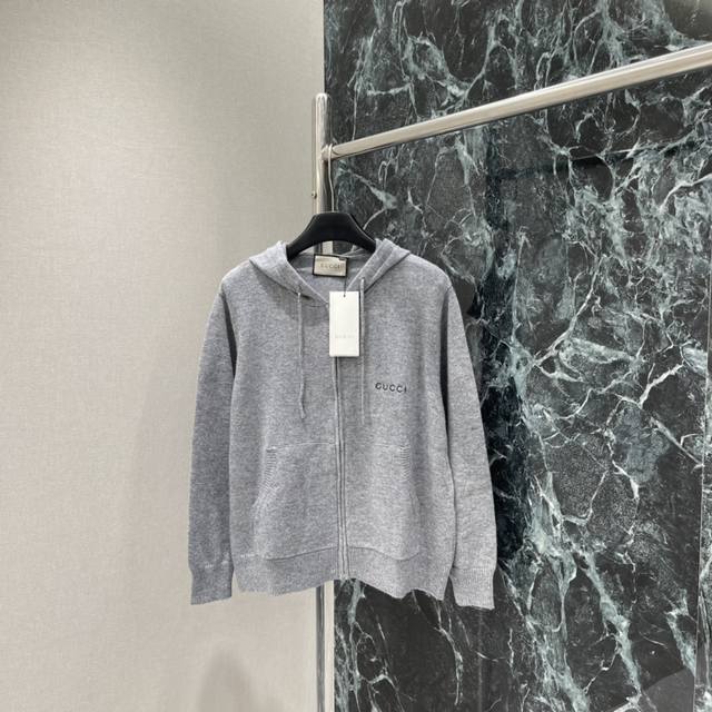 G Brand 2025 Fall/Winter New Zipper Hooded Cardigan. Features a classic embroide