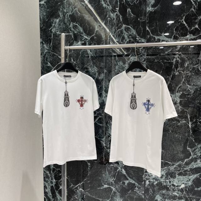 Chrome Hearts 2025 Autumn/Winter New Cross Print Short-Sleeve T-Shirt. Beaded c