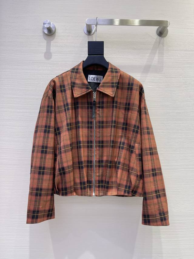 Loe* Retro Plaid Back Leather Patchwork Trench Coat Retro Plaid Design Logo Zipp