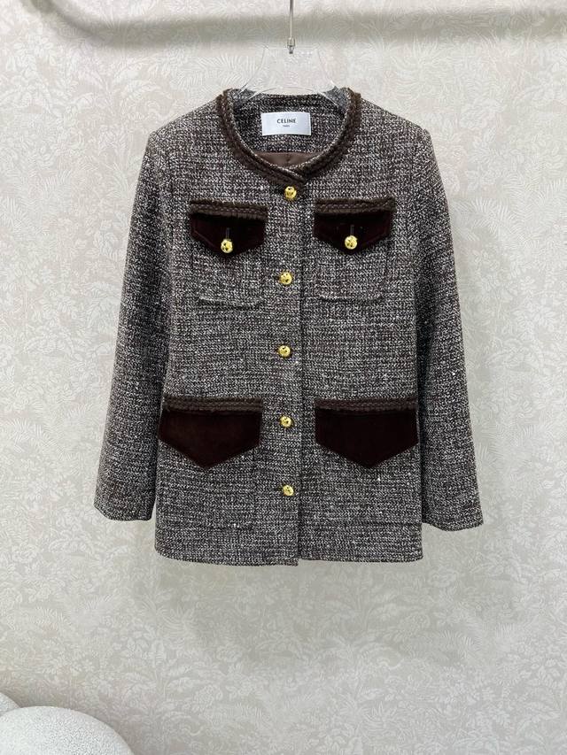 Celin*25 New Round Neck Suede Jacket. Made of imported coarse wool fabric, the c