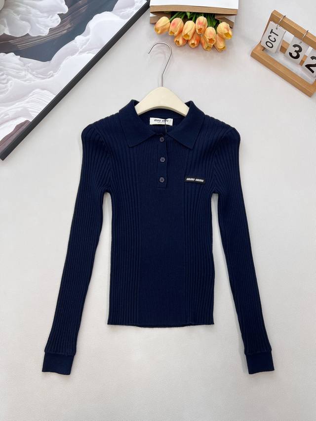 Miumiu25Fw Autumn/Winter New Micro-Label Wool Knit Long-Sleeve Base Layer Top |