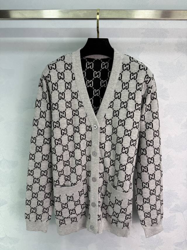 Gucc* 2025 Early Autumn New Jacquard Knit Double-Sided V-Neck Cardigan. Custom w