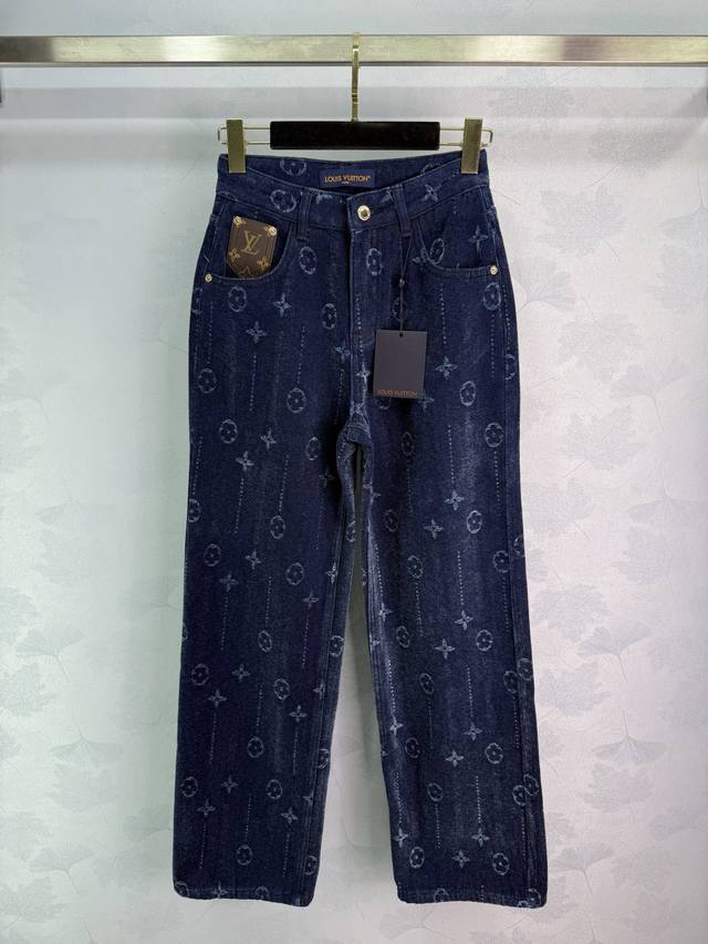 Lou*25 Early Autumn New High-Waisted Jeans, Dark Blue Denim with Classic Monogra