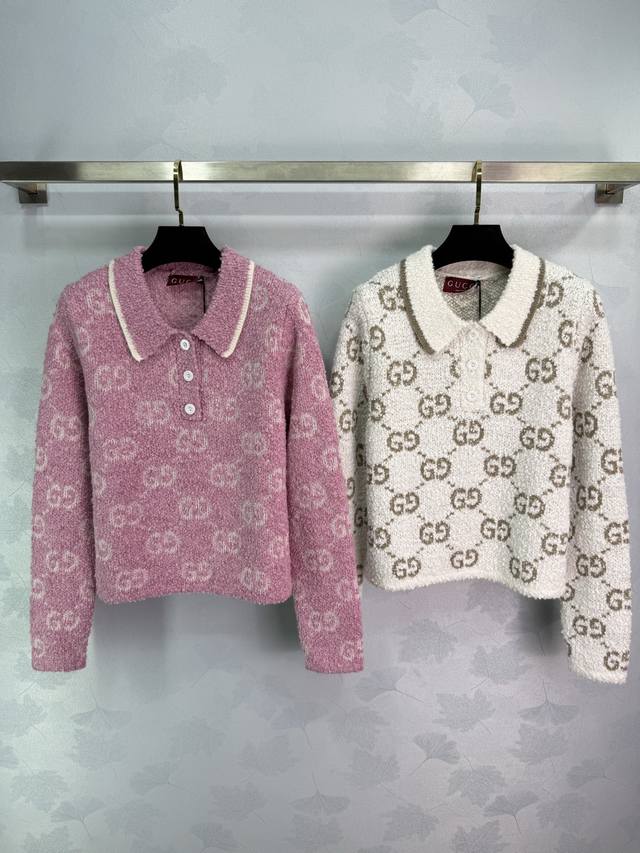 Gu*25 Autumn/Winter New Jacquard Collared Top, classic double G pattern + soft p