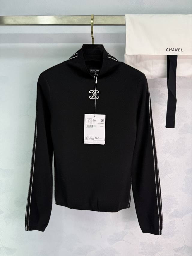 Ch*2025 New High-Neck Knitted Pullover Sweater, 25Coco Ski Series# Woven with cu