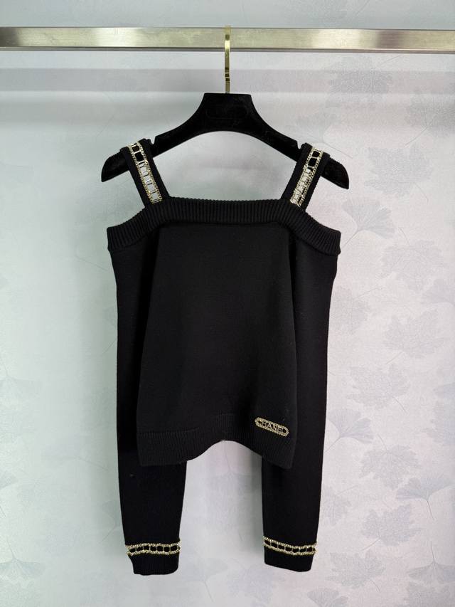 Ch*25 Autumn/Winter New Chain Knit Top, Black Cashmere Material, Soft and Warm,
