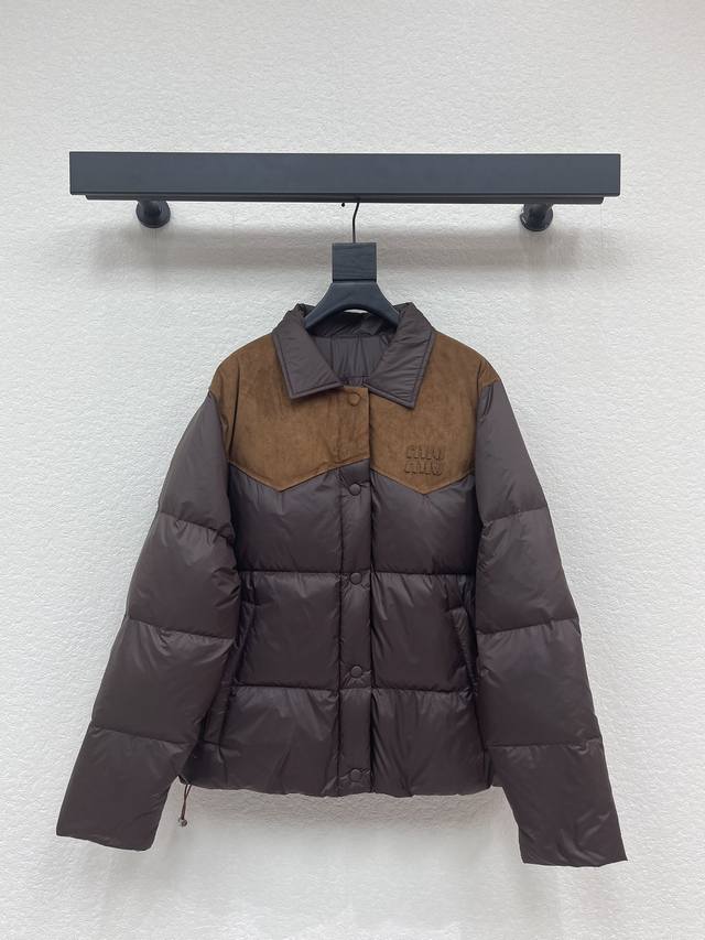 Miumi*25 Autumn/Winter New Arrival Color-Blocked Suede Patchwork Down Jacket - A
