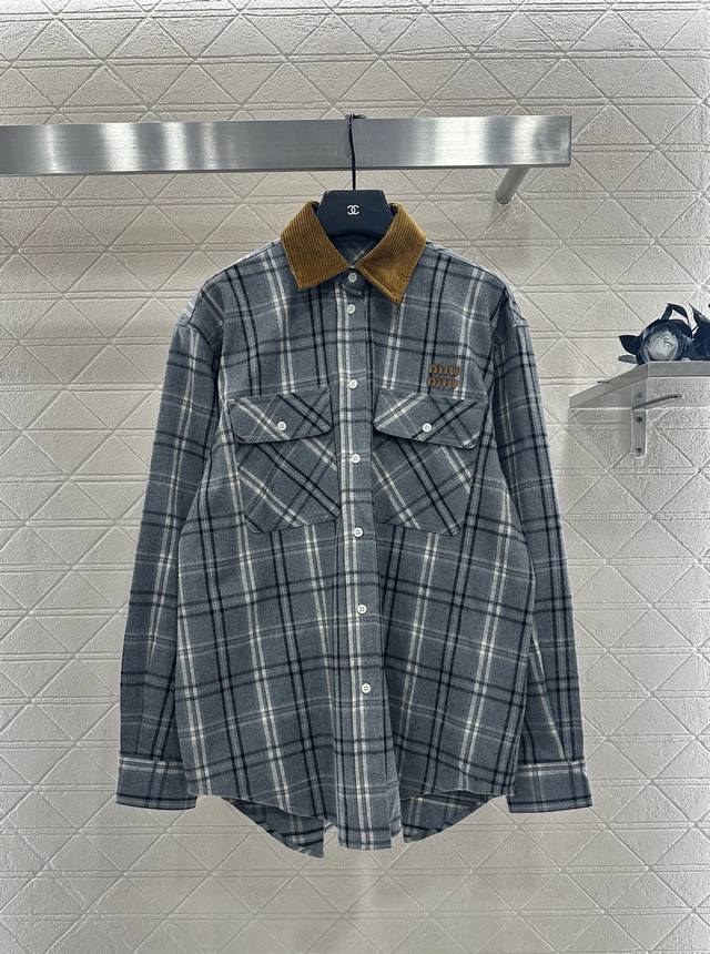 Miumi*2025 New Arrival Striped and Checkered Shirt Made entirely of 100% cotton