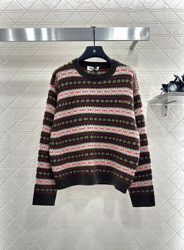 Miumi*2025 New Arrival Color-blocked Striped Crew Neck Sweater Made with custom