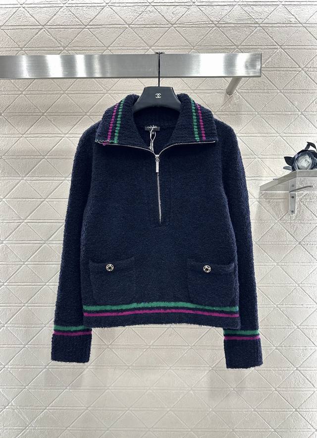 Chane*2025 New Arrival Color-blocked Striped Collared Knit Top 25Coco Ski Series