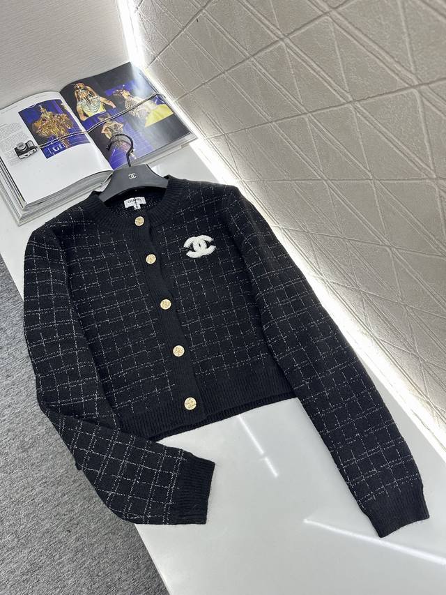 Chane*2025 New Arrival Silver Thread Check Knit Cardigan Made with custom Yb woo