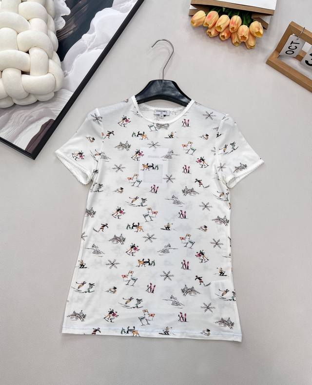 Chanel 2025 New Crew Neck Printed T-Shirt, 25Coco Ski Collection# Custom Yb silk