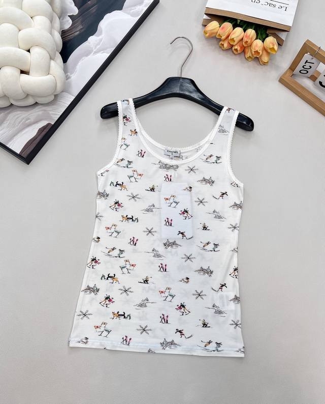 Chanel 2025 New Round Neck Printed Vest, 25Coco Ski Collection# Custom Yb silk-c