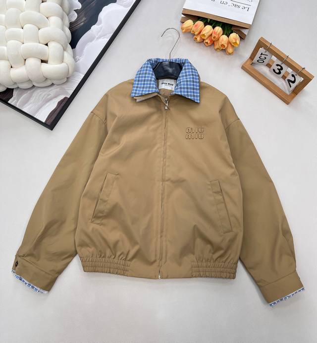 Miu 2025 Autumn/Winter New Plaid Collar Double Collar Jacket. Original custom fa