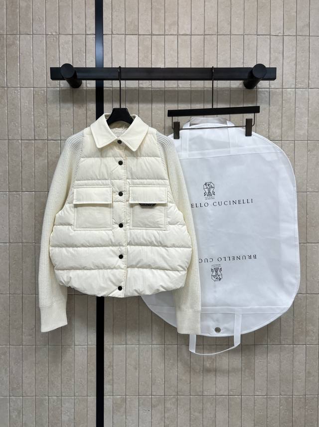 Bru's 2025 Autumn/Winter New Long-Sleeved Cashmere Knitted Down Jacket, Elegant,