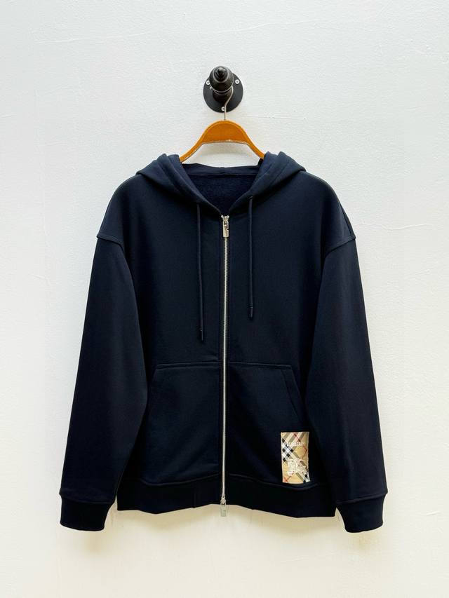 Bur Check Label Cotton Hooded Zip-Up Sweatshirt, Factory Direct from OEM p, Autu